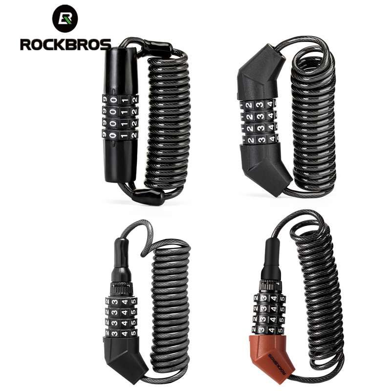 Rockbro 1.5M Fietsslot Scooter Disc Helmt Tas 4 Cijfercombinatie Stalen Kabel Wachtwoord Fietsslot Motorfiets Fiets Accessoires