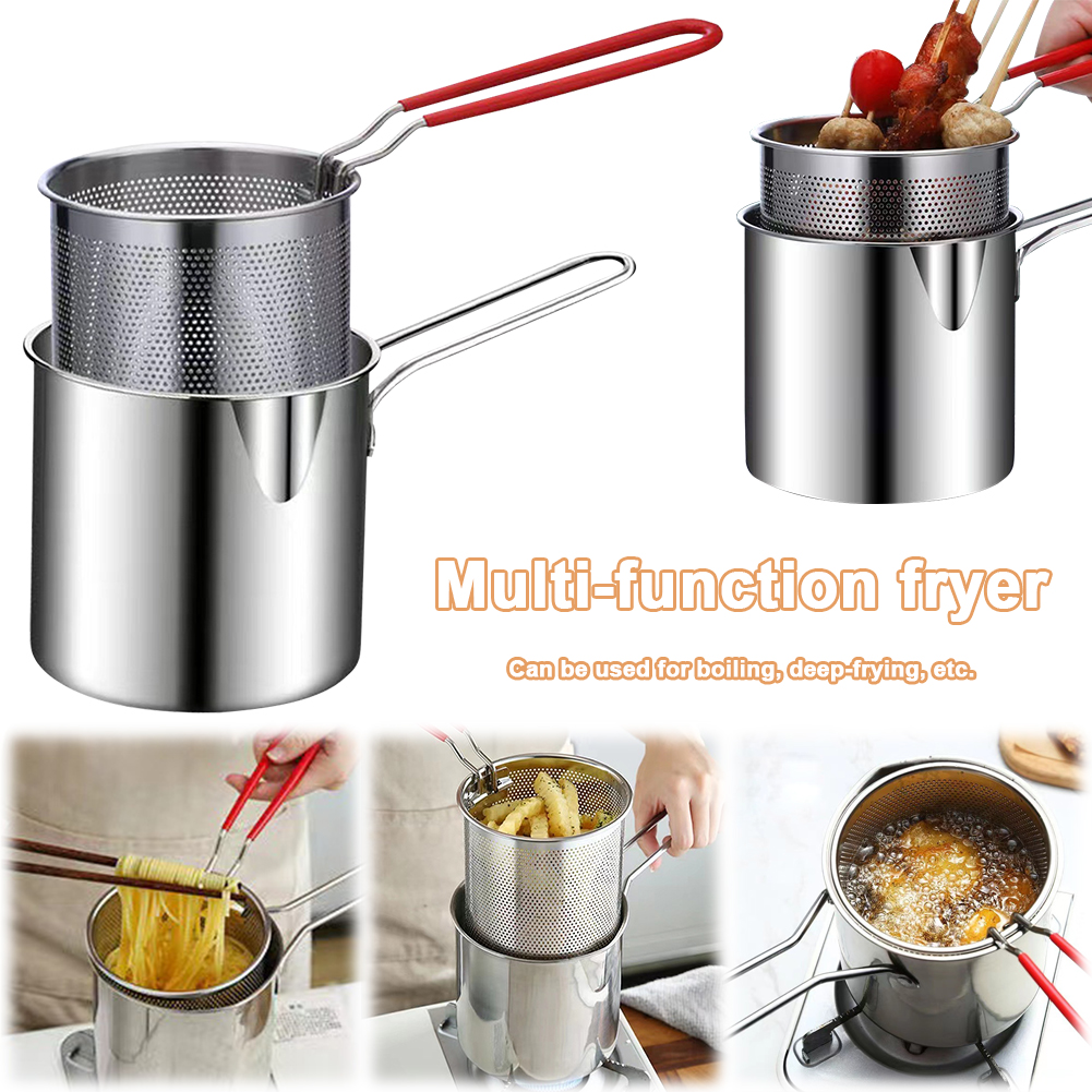 Poêle à frire profonde en acier inoxydable avec panier à passoire, marmite multifonctionnelle, friteuse à tempura, outils de cuisson frits jetables