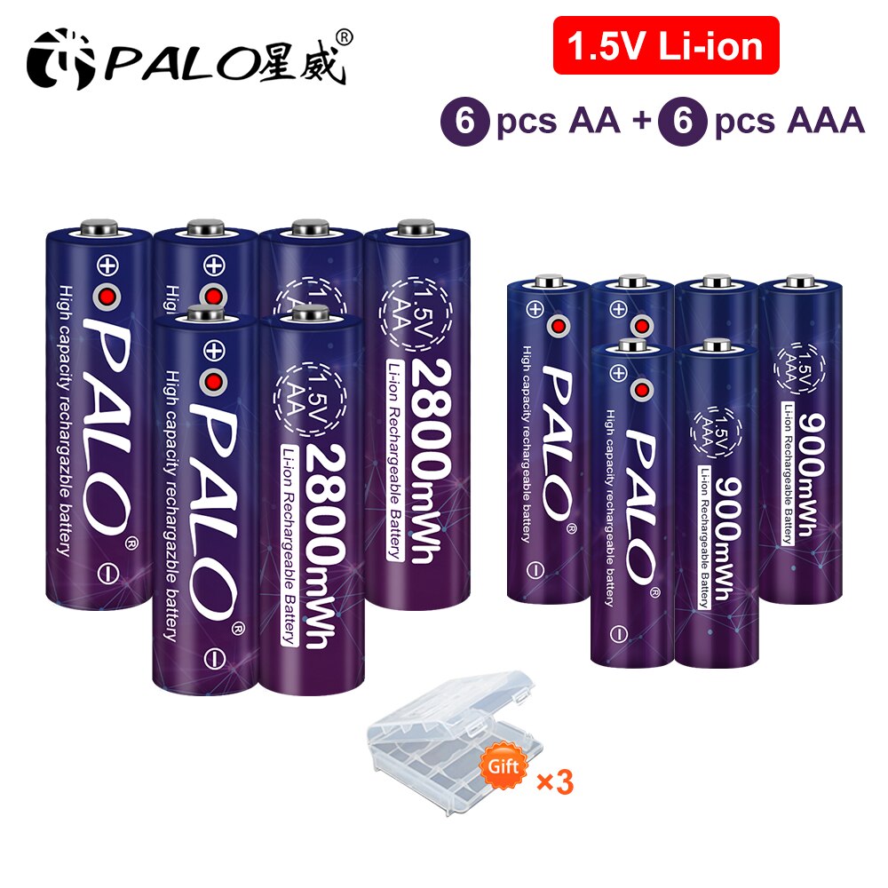 1.5V AA + AAA Lithium Rechargeable AA Battery AAA Li-ion 900mWh+2800mWh For Torch Toys Clock MP3 Player Replace li ion Battery: 6AA AAA