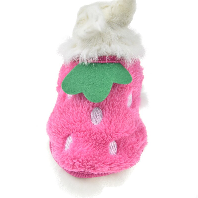 Vinter fleece bunny kanin marsvin tøj til mini mælk hund kat tekop små dyr chinchilla ilder kostume vest hættetrøje: Lyserød jordbær / 2xs