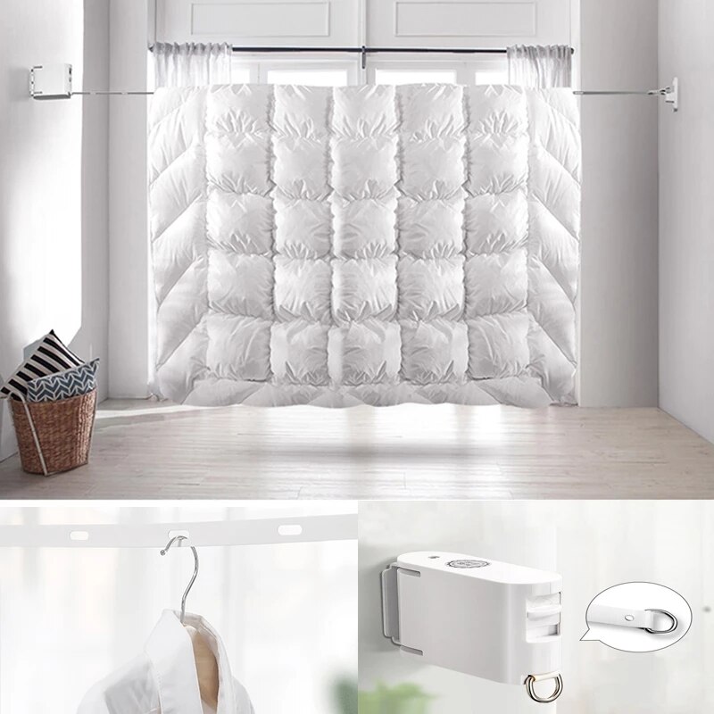 Support de séchage rétractable pour linge, corde de séchage en acier inoxydable de 4.2M, ne nécessite pas de perçage, rangement du linge