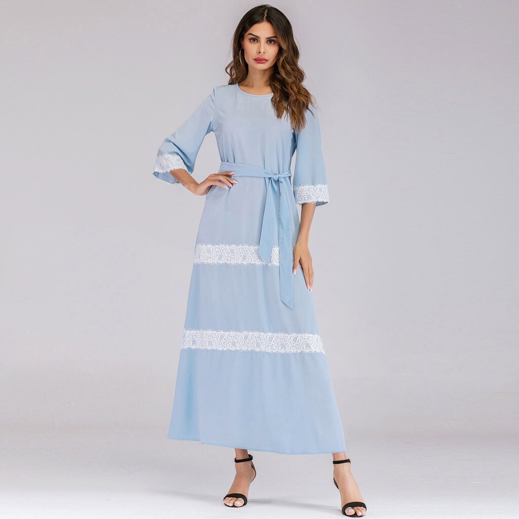 Kant Abaya Islamitische lange mouw Vloerlengte Rits Vloerlengte Abaya Dubai Kaftan (DE/NL/SE/PL, Alfabetisch, S, Regular, Regular, Zwart