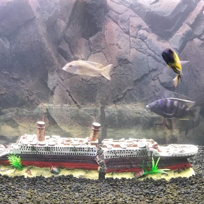 Aquarium Shipwreck Decorations Fish Tank Ornaments Resin Sunken Ship for Freshwater Saltwater Large Betta Tanks Decor