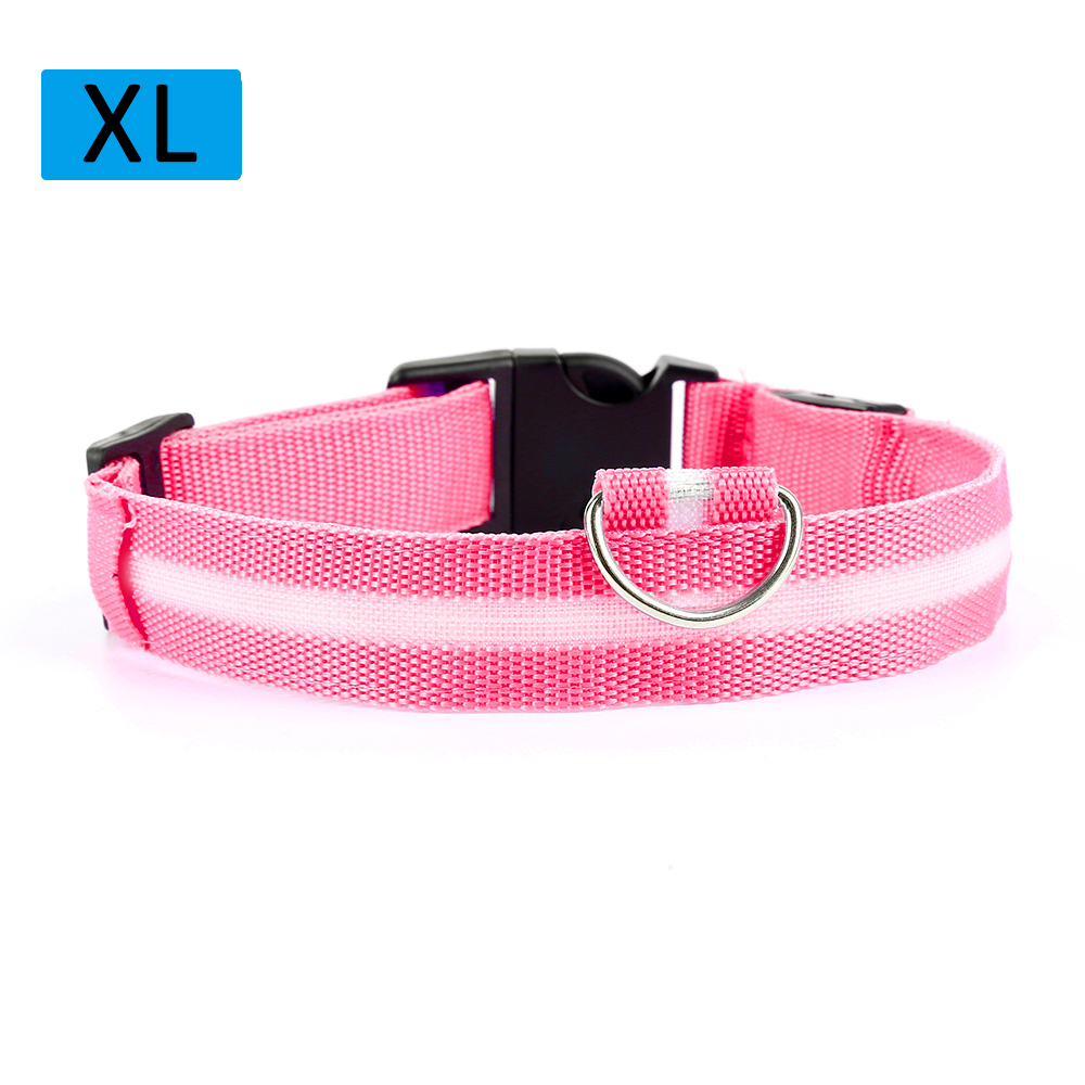 1Pcs Pet Nylon Halsbanden Night Veiligheid Lichtgevende Lichtgevende Lichtgevende Hondenriem Hond Lichtgevende Lichtgevende Kraag: Roze