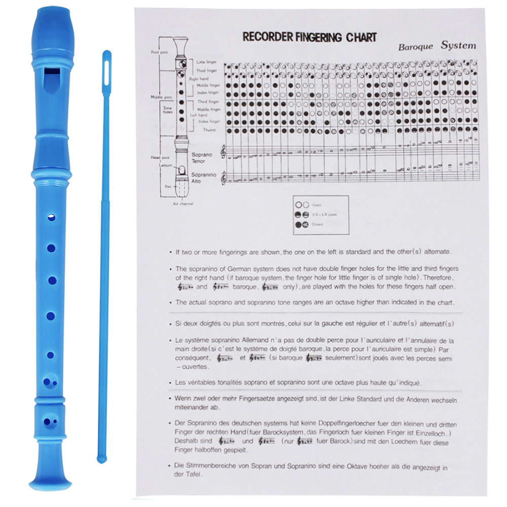 ABS Soprano Descant Recorder Clarinet 8 Holes German Style C Key with Fingering Chart Cleaning Stick for Kids Beginners