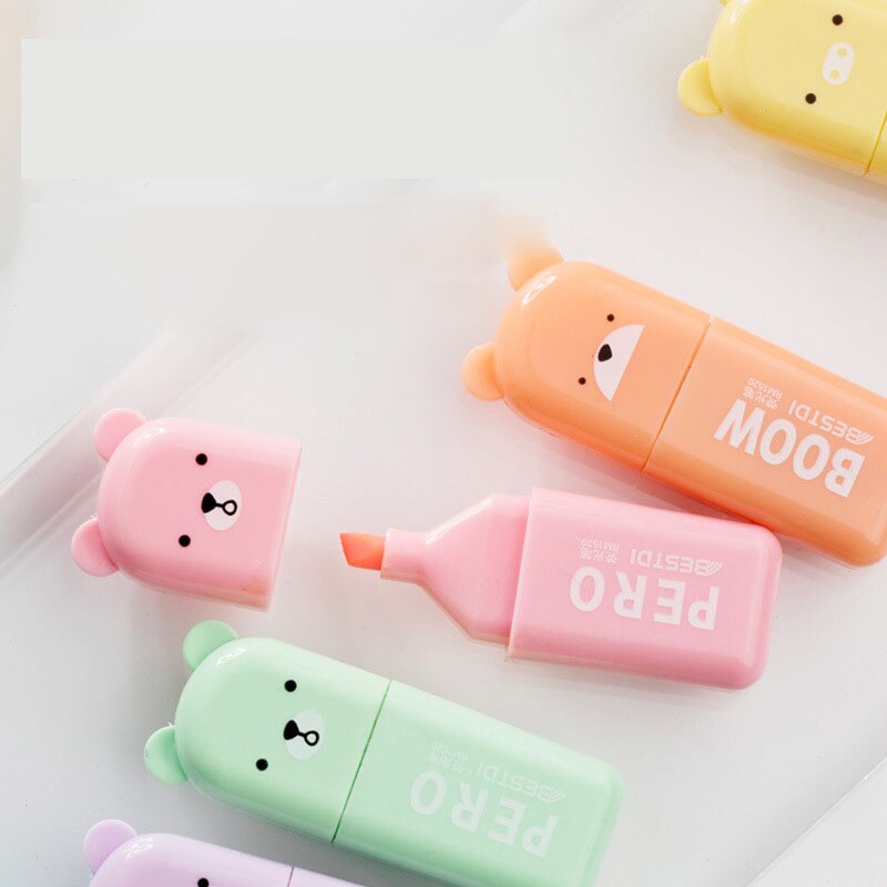 10 box/lot Mini Cute Bear Highlighter Kawaii 4/5/6 colors Drawing Painting Art Marker Pen School supplies Stationery