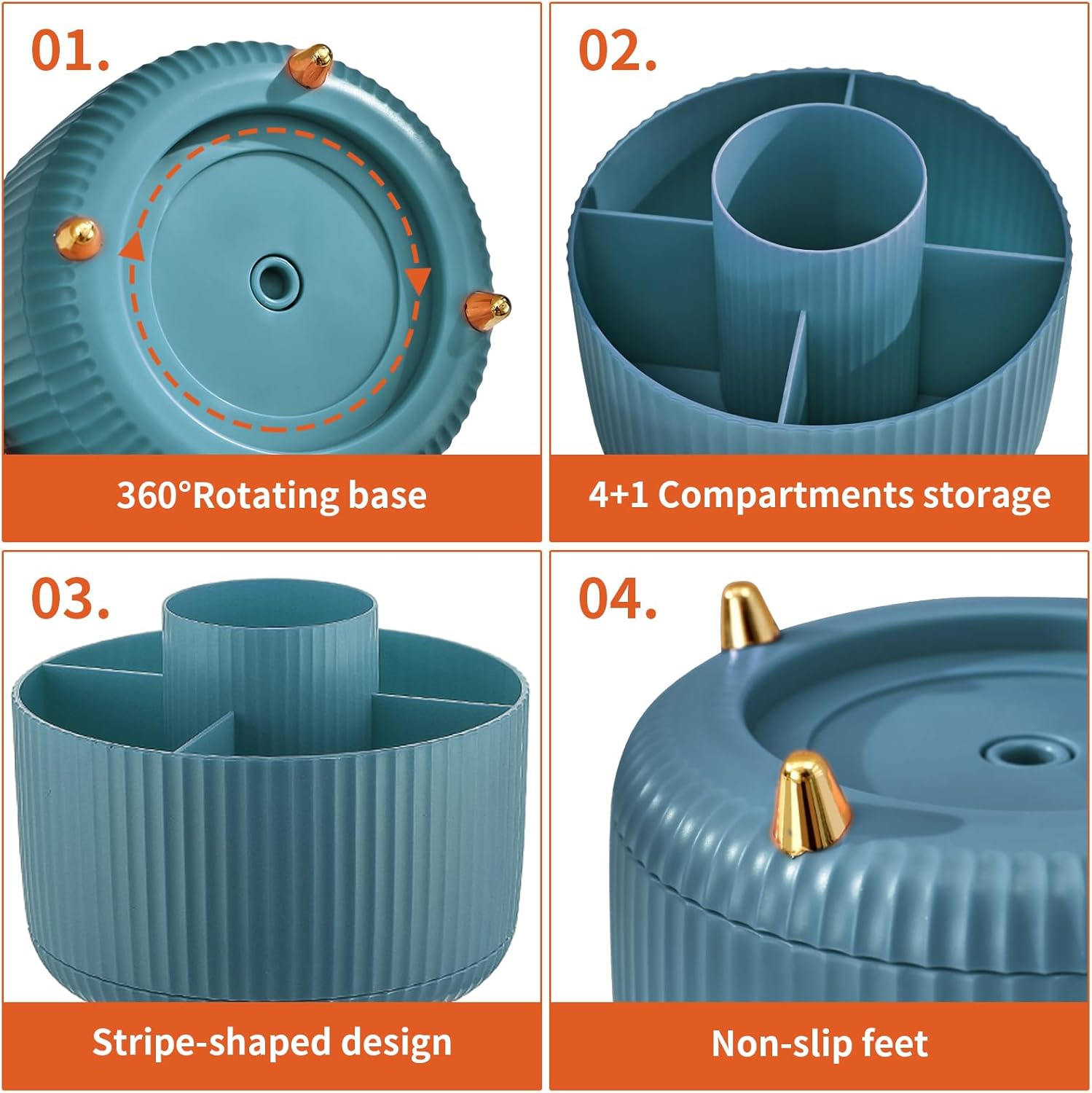 Desk Organizer, 360-Degree Rotating Pen Holder for Desk with 5 Compartments Pencil Organizer, Storage Box Caddy for Office, Home