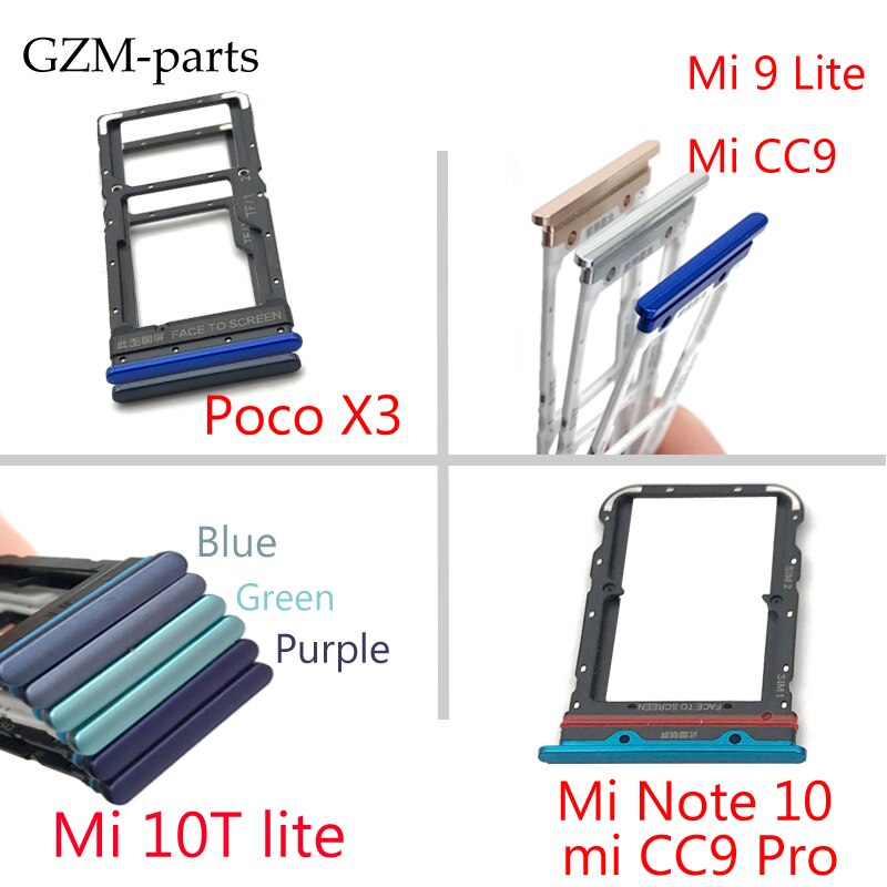 Gzm-parts Voor Xiaomi Mi 9 Lite Mi CC9 Pro Note 10 Mi 10T Lite Poco X3 sim-kaart houder Lade Slot