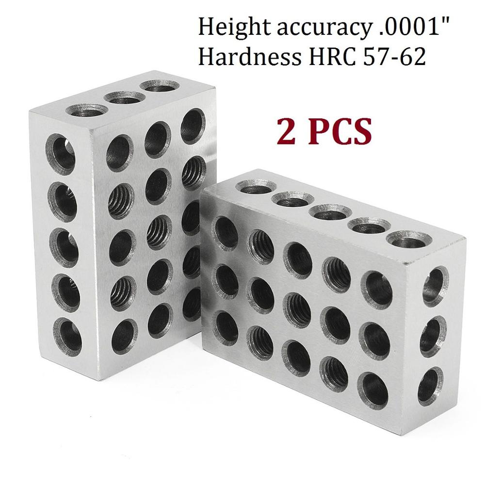 2Pcs Precision Blocks Hardened Steel 1-2-3 Blocks 0.0001" Precision Matched Machinist 123 Milling Tool 23 Holes 25-50-75mm BLOCK