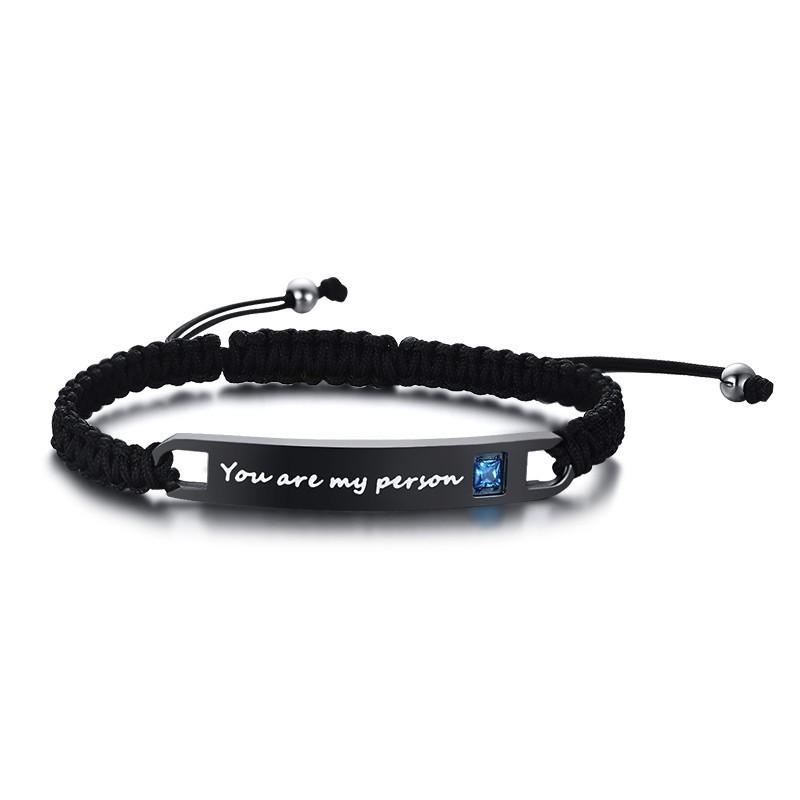 His Crazy Her Weirdo Stainless Steel Tag Couple Bracelet in Black Braided Rope Jewelry: 037Men