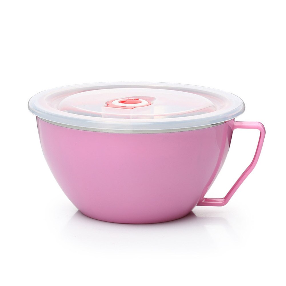 900ml Nudel Schüssel Mit Deckel Griff Edelstahl Kunststoff Dicht Lebensmittel Container Reis Suppe Schalen AI88: Rosa