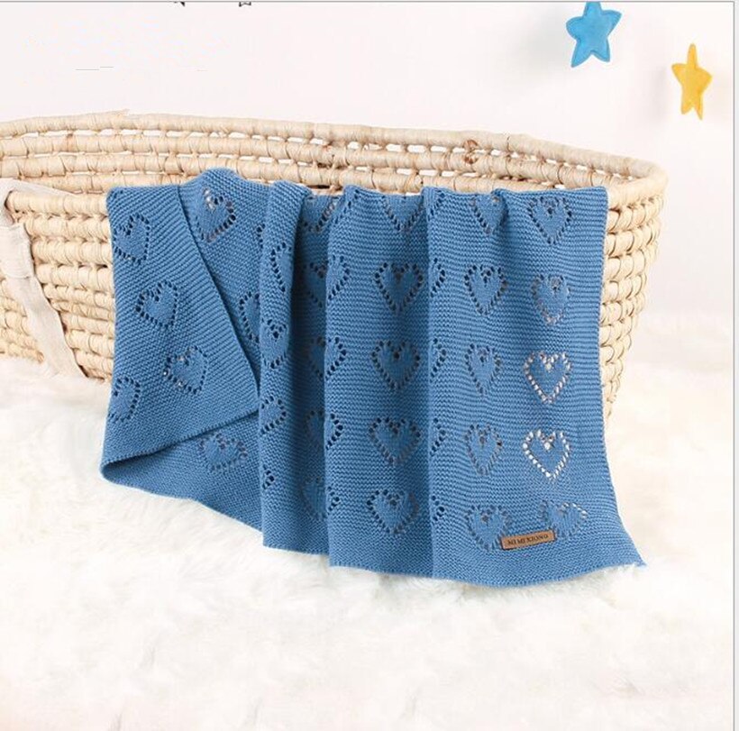 Knitted Baby Blankets Newborn Summer Baby Swaddle Wrap Blanket Super Soft Infant Baby Crib Bedding Stroller Receiving Blanket: Blue