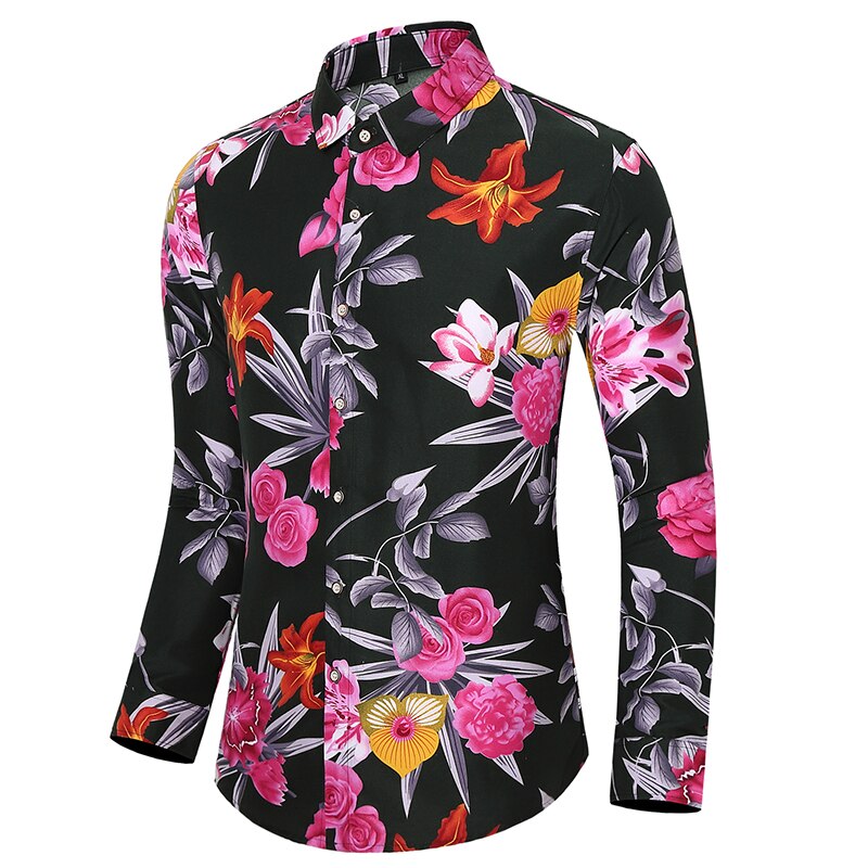 Plus size 7xl herre luksus blomstrede skjorter god bomuld casual skjorte til mænd langærmede skjorter
