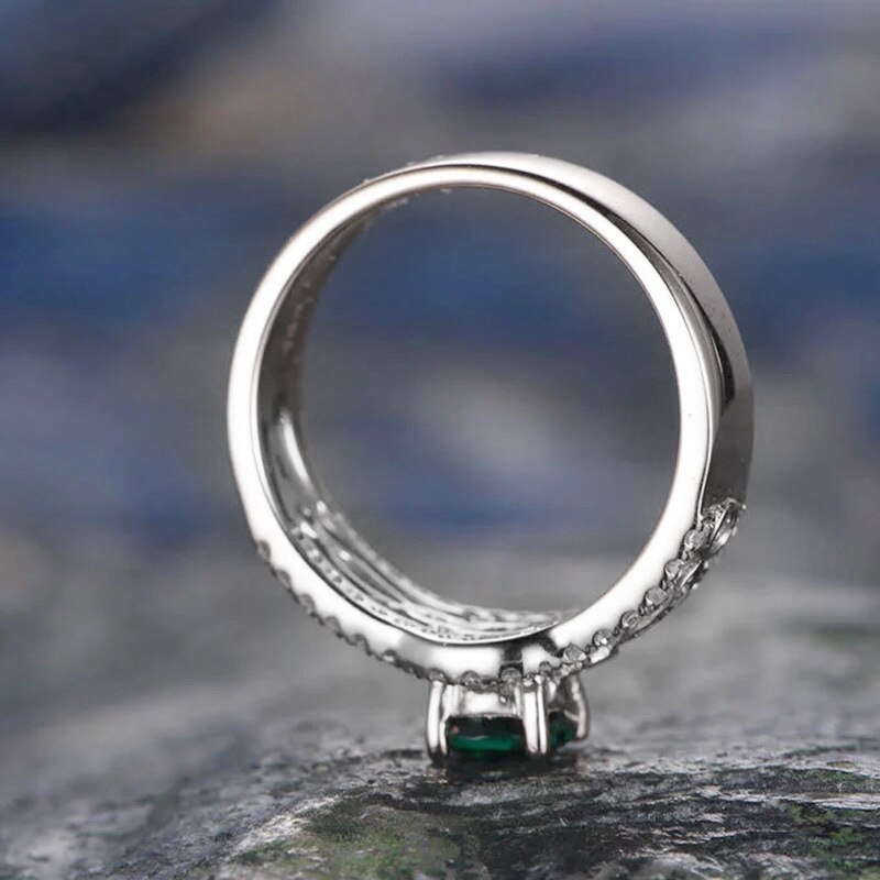 2022 Retro Groene Kleur Ronde Zilveren Kleur Engagement Ring Voor Vrouwen Lady Anniversary Sieraden Bulk Verkoop R5816