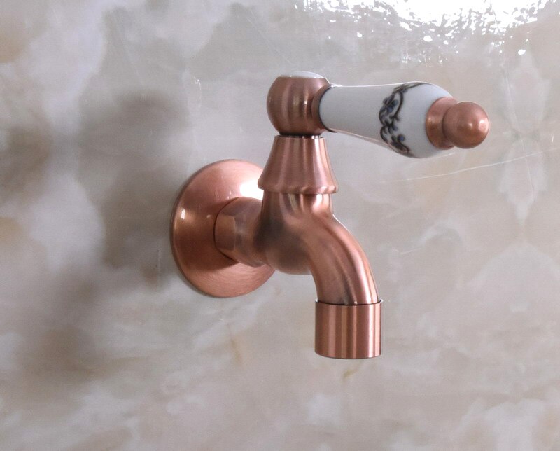 Antique Red Copper Single Ceramic Handle Cold Water Faucet Wall-mounted Mop Pool Sink Tap for Kitchen Bathroom Garden Tap Bav306