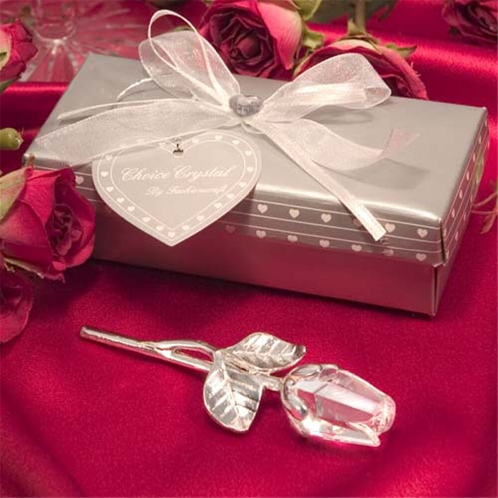 Presente do dia das mães, decoração de vidro de cristal, rosa, flores artificiais, lembranças de casamento (inclui caixa