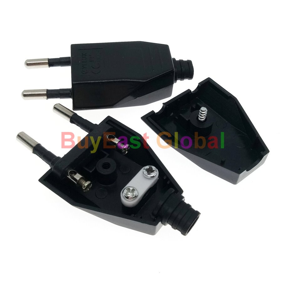 EU Europlug (Type C) DIY Rewireable Main Power Plug AC100~250V 2.5A Black Color