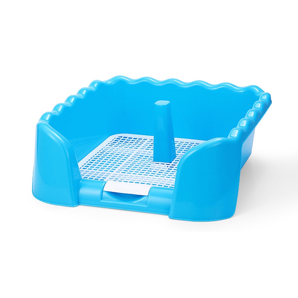 Bandeja portátil para baño para perros mascota, inodoro con rejilla para mascotas, con valla, poste para orinar, producto para orinal de Mascota, accesorios para perros de 2 tamaños: Blue 2