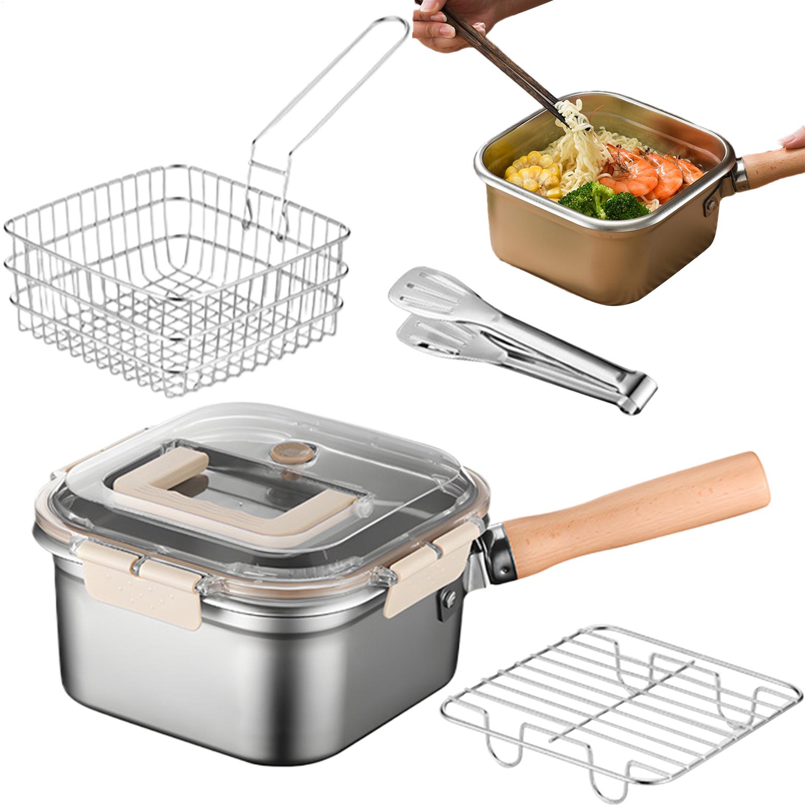 Frityrgrytesett i rustfritt stål, bærbar fiskefrityrkoker med oljedryppstativ, firkantet frityrgryte, japansk oljebesparende frityrkoker