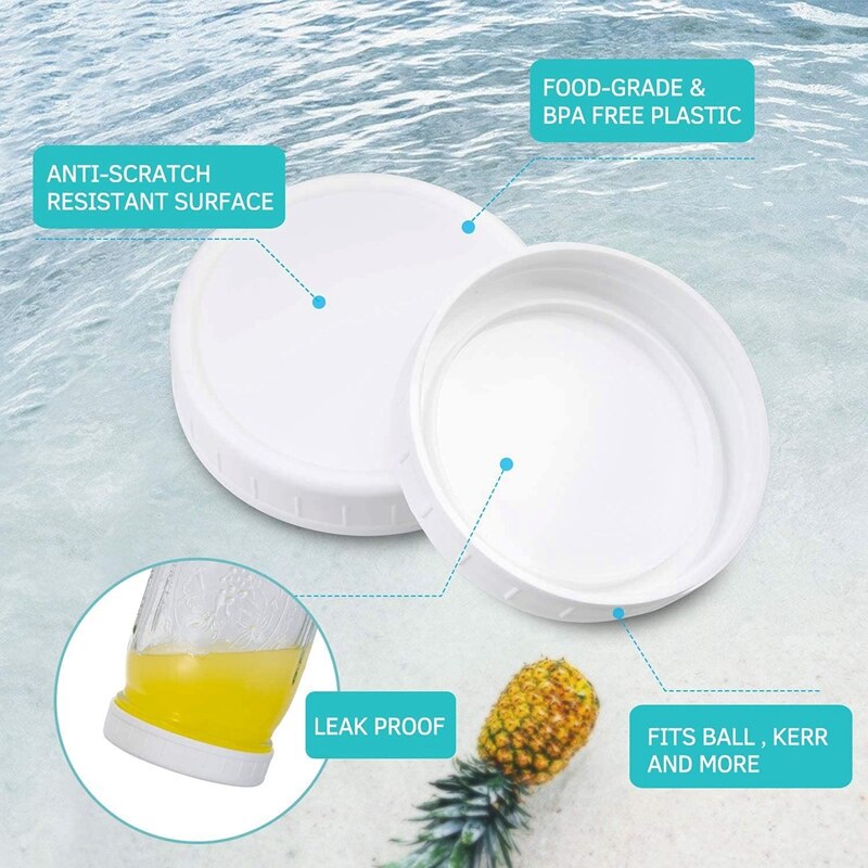 20 Pieces White Plastic Mason Jar Lids with Silicone Grommets Leak Proof Food Grade Storage Cap Fit Regular Mouth