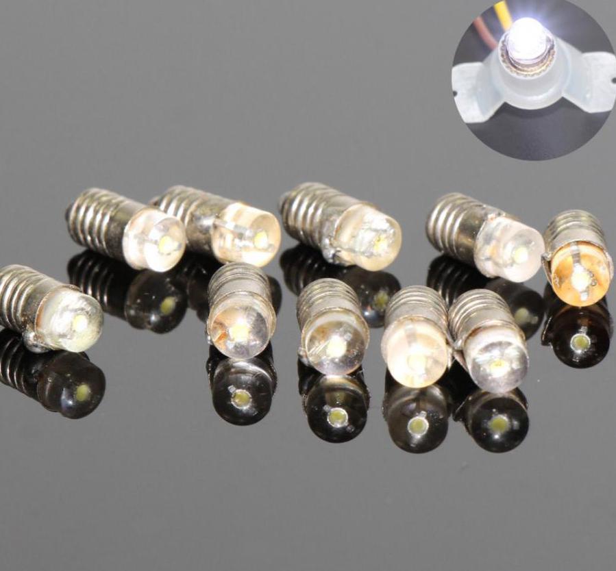 E501 10 kpl lämmin valkoinen/valkoinen led -ruuvipolttimo  e5 e5.5 12v-14v ho/tt/n asteikko: Valkoinen