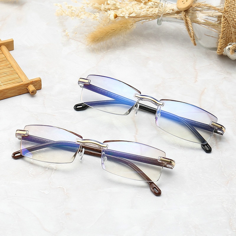 Frameless Anti Blue Light Blocking Rimless Reading Glasses Women Men Square Frame Presbyopic Glasses Diopters +1.0 1.5 2 2.5 3.5