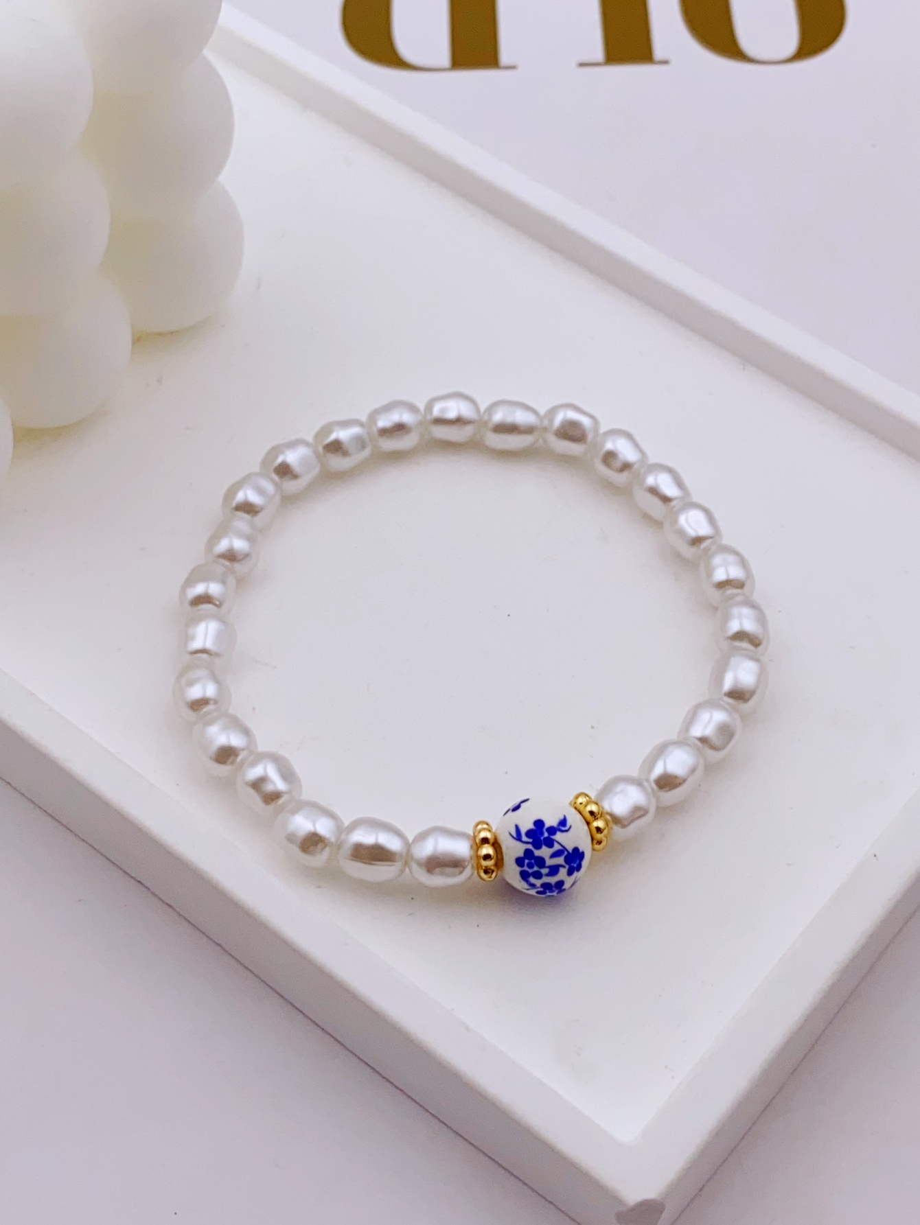 pulsera de cerámica con cuentas acrílicas y perlas hecha a mano para mujer, pulsera de uso diario para mujer: Cobalto violeta