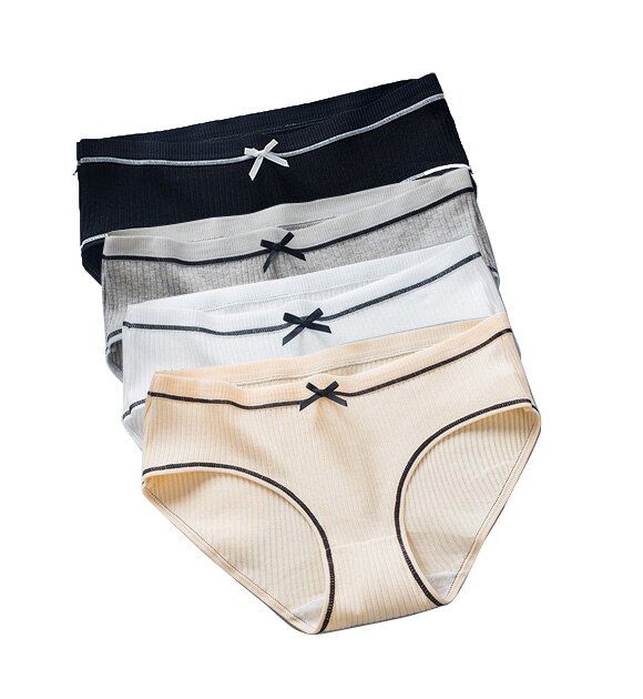 Conjunto de ropa interior de algodón para mujer, bragas de cintura media sólidas, lencería acogedora, calzoncillos tentadores, ropa interior femenina: M / NA192