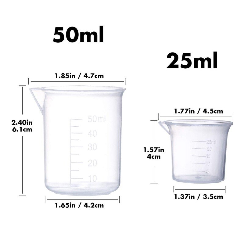 Plastic Beaker Set,5 Sizes Low Form Measuring Graduated Beakers in 500ml-250ml-100ml-50ml- 25 ml with 5 Plastic Droppers in3ml
