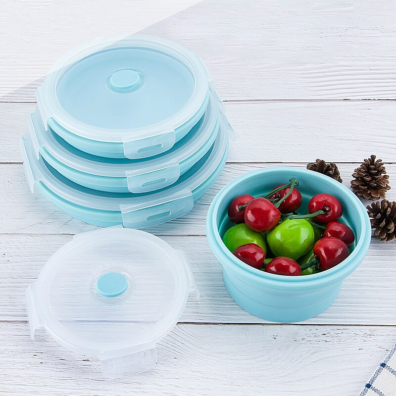 Lunch Container Round Portable folding lunch box Round silicone lunch bo... – Grandado