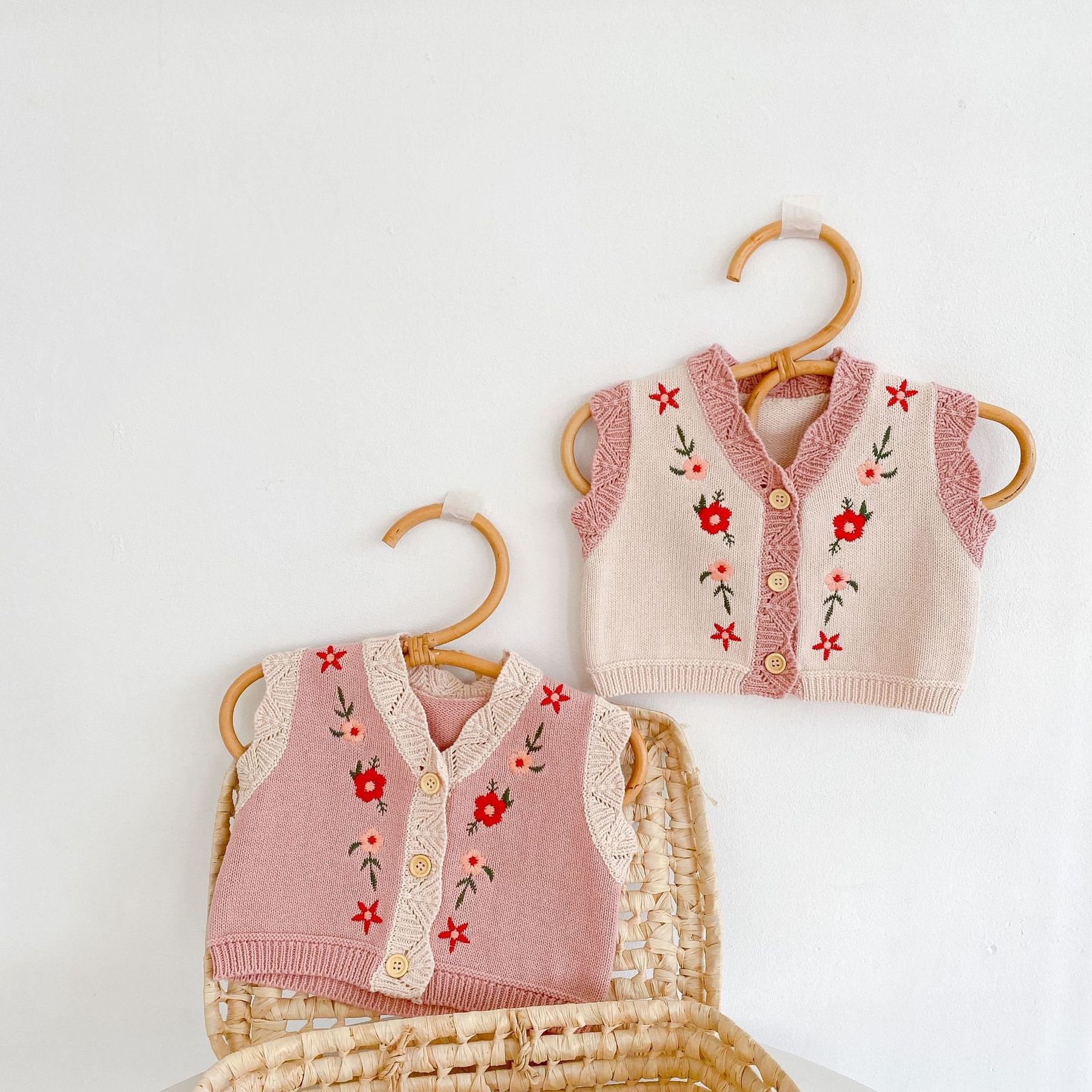 Koodykids 2021 bebê menina primavera camisola de malha floral colete tricô qualidade roupas da criança meninas roupa outono do vintage