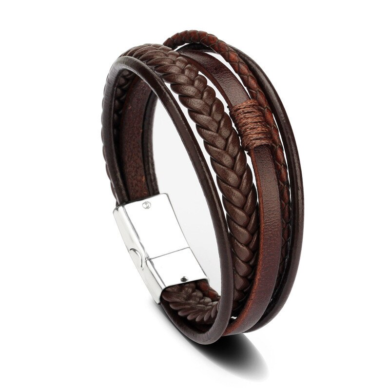 Lederen Armbanden Mannen Rvs Multilayer Gevlochten Touw Armbanden Voor Mannelijke Vrouwelijke Armbanden Sieraden: H22231