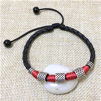 Personality Leather Rope Chain Handmade Ankles Bracelet Black Bead Chain Anklet For Women Men Jewelry: Red