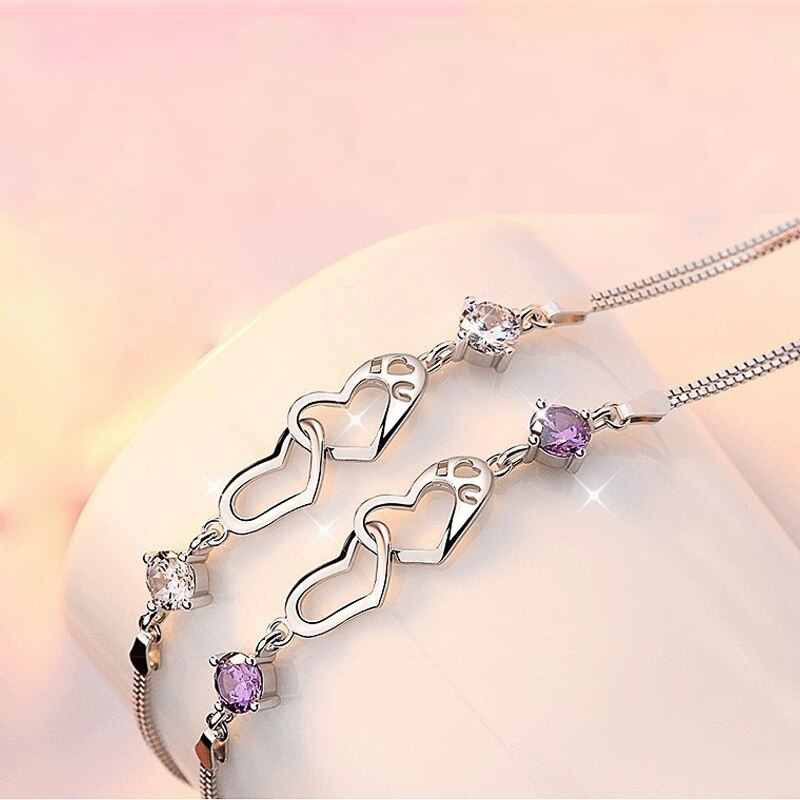 Jewelrytop 925 Sterling Zilveren Classic Crystal Heart Armbanden Bedels Voor Vrouwen Party Bruiloft Sieraden