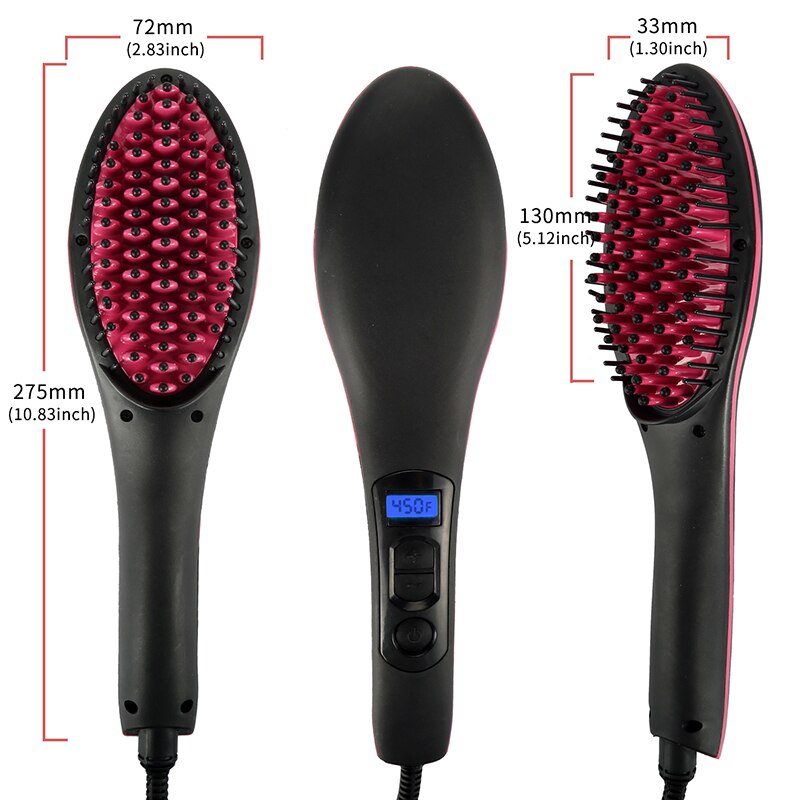 Nueva plancha para el cabello cepillo eléctrico plancha para el cabello herramienta para estirar el pelo recto pantalla LCD de hierro Digital antiestática cepillo