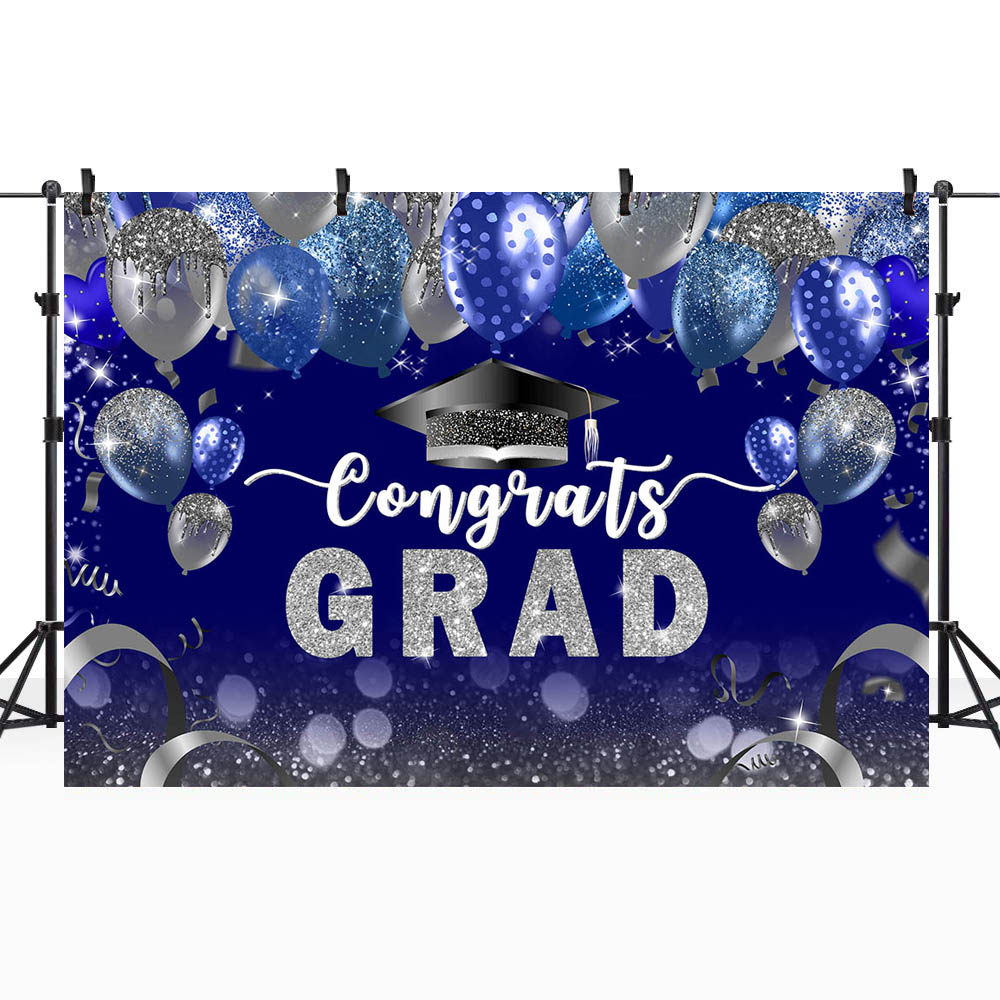Mocsicka congratulazioni Grad Photo Background palloncini Glitter cappello da scapolo classe del 2024 decorazione per feste di laurea sfondo puntelli da Studio: LIGHT BLUE / 60*130