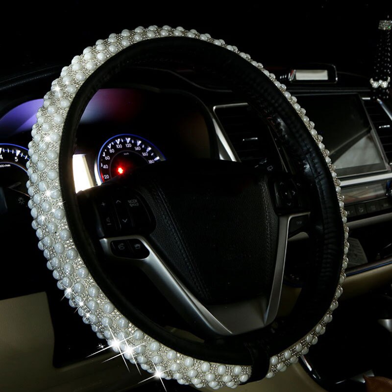 37.5Cm Stuurhoes Kleurrijke Diamant Antislip Coprivolante Auto Cubre Volante Auto Accessoires Interieur Universele: White