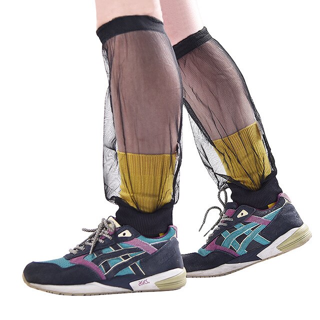 Andningsbara leggings damasker för att hålla insekter myggnät förebyggande mesh benskydd utomhussport anti-mygg leggings: Svart