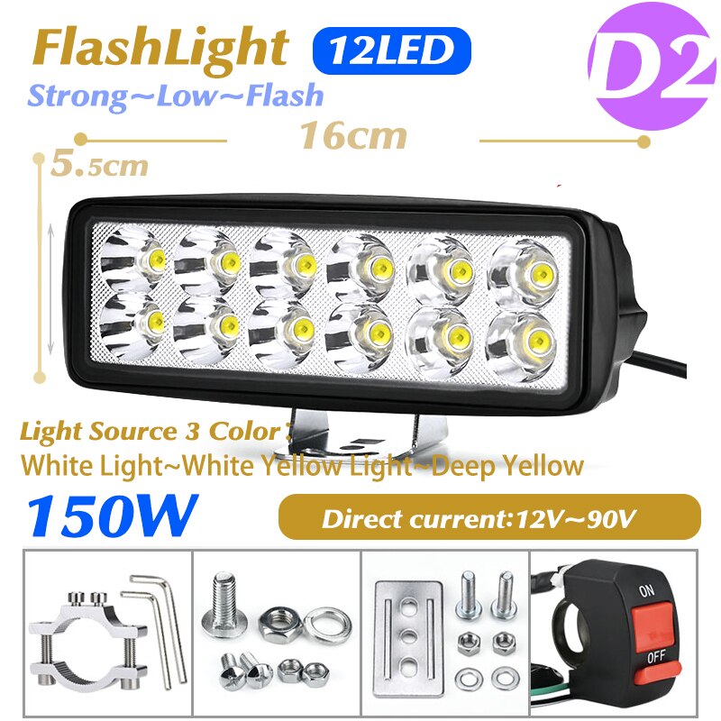 12V~90V 125W Motorcycle Bicycles Driving LED Headlight Chip U5 Motorbike Spotlight Street Moto Fog DRL Spot Head Light Lamp: D2