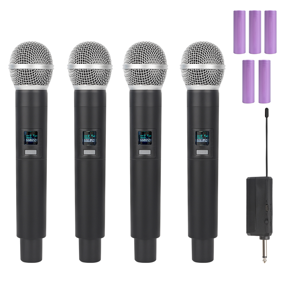 Wireless Microphone 4 Channels VHF Dual Handheld Dynamic Cordless Mic System Set For Shure Karaoke Voice Amplifier PA System