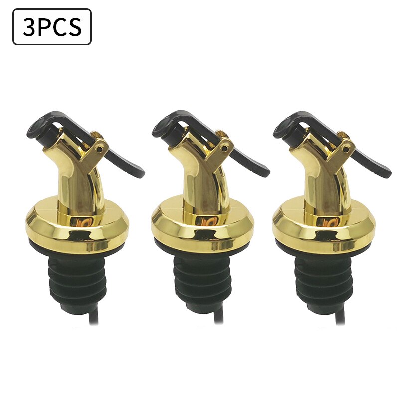 3Pcs Olie Fles Stopper Lock Plug Seal Lekvrije Food Grade Rubber Nozzle Spuit Liquor Dispenser Wijn Schenker keuken Bar Tool: 3 pcs shiny gold