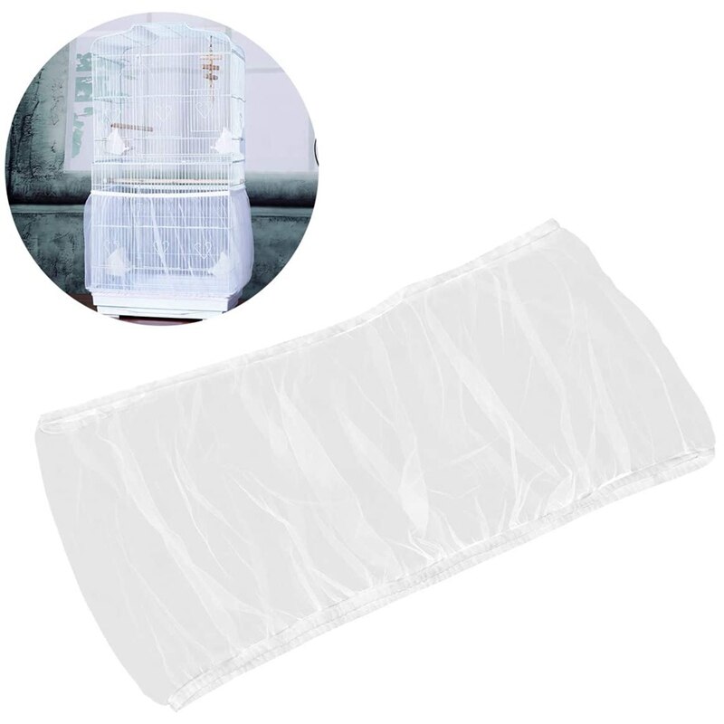 2 Pcs Bird Cage Seed Catcher Parrot Guard Mesh Net Cover Stretchy Shell Soft Airy Skirt Traps Basket Cage (Black/White)