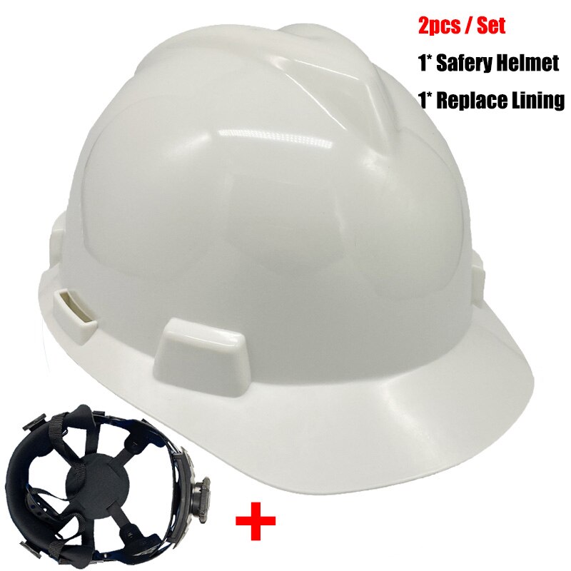 2pcs/set CE ABS Safety Helmet Carbon Fiber Construction V Gard Hard Hat with Lining Protective Helmets Work Cap Headwear: white