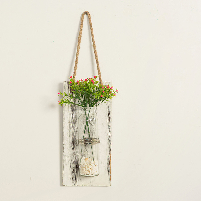 Väggmonterad dekoration innovativ blomma vas hylla hängande träplatta blommor kruka hänga för väggdekoration trädgård: Vit