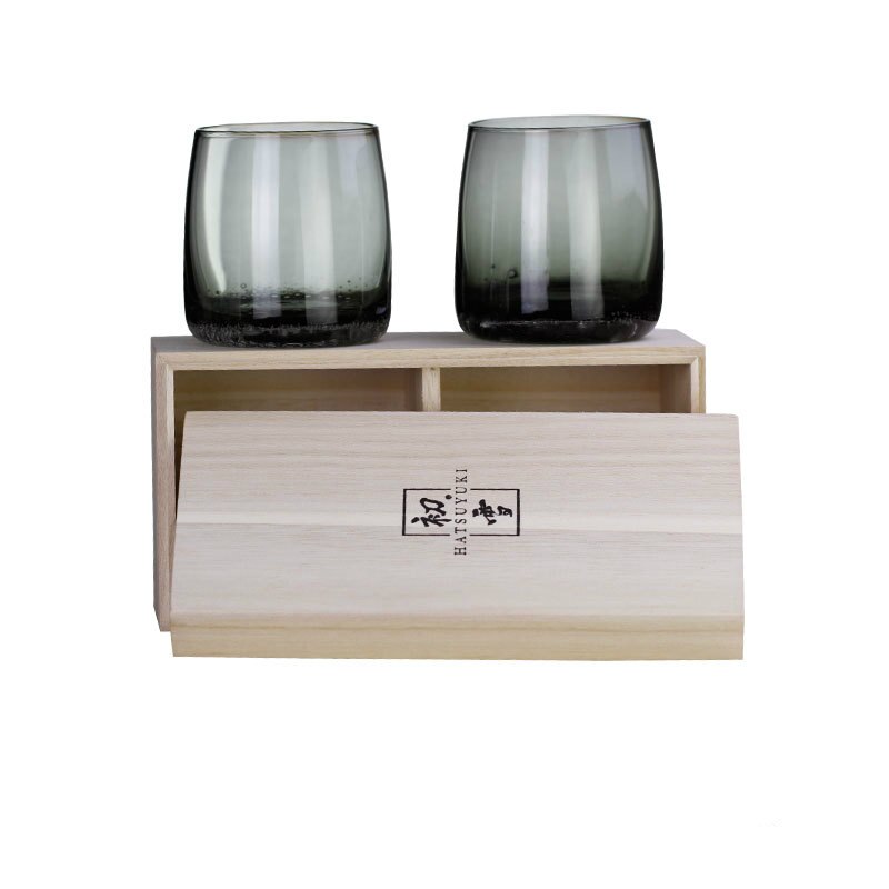 Japansk stil grå basalt whiskyglas krystal brandy snifters xo vinglas kop whisky tumbler skyld skål med trækasse: 2 stykker