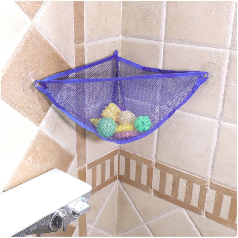 Baby badeværelse mesh taske barn bad legetøj opbevaringspose netto sugekop kurve væg mesh taske med sugekop: Runde blå