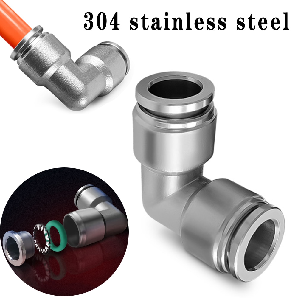 PV304 stainless steel metal pneumatic connector 4 6mm 8mm 10mm 12mm elbow 90 degree push-in quick connector release air fitting