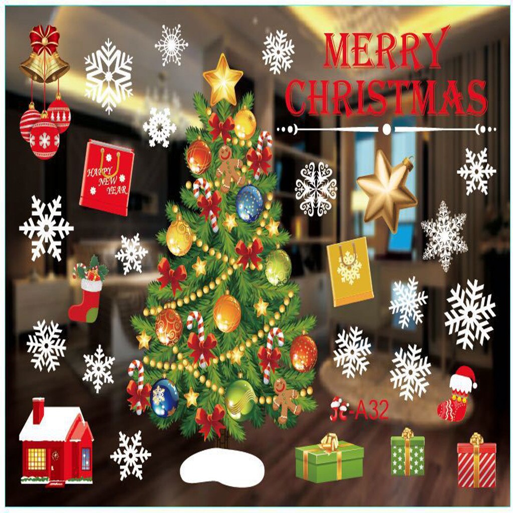 Window Stickers Merry Christmas Wall Stickers Santa Claus Window Room Decoration PVC Vinyl Year Home Decor: A