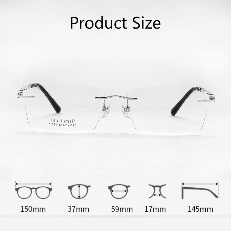 YIMARUILI Business Rimless Glasses Men's Ultra-light Pure Titanium Square Big Face Optical Prescription Eyeglasses Frame 71374