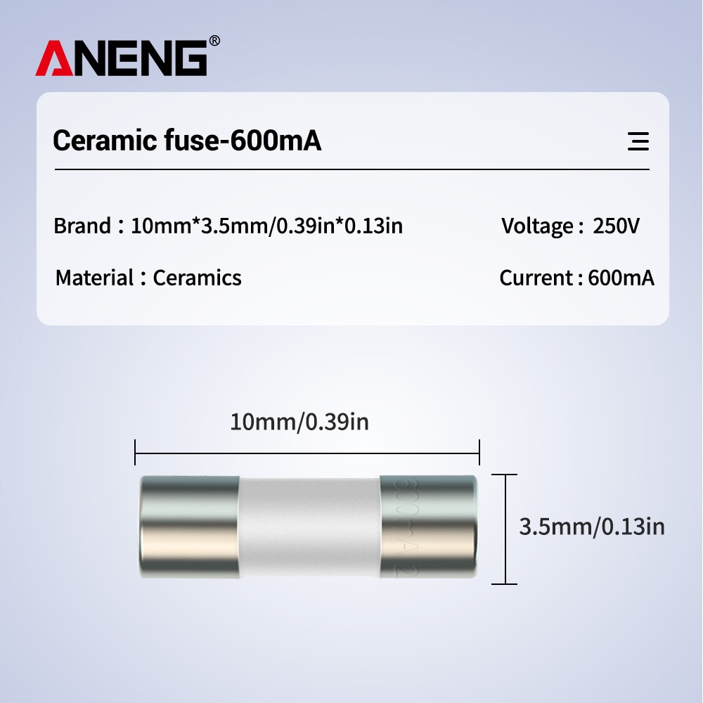 Aneng 10/20 stk 10*3.5mm keramisk sikring 600ma 10a 250v til multimeter udskiftningsdele tilbehør